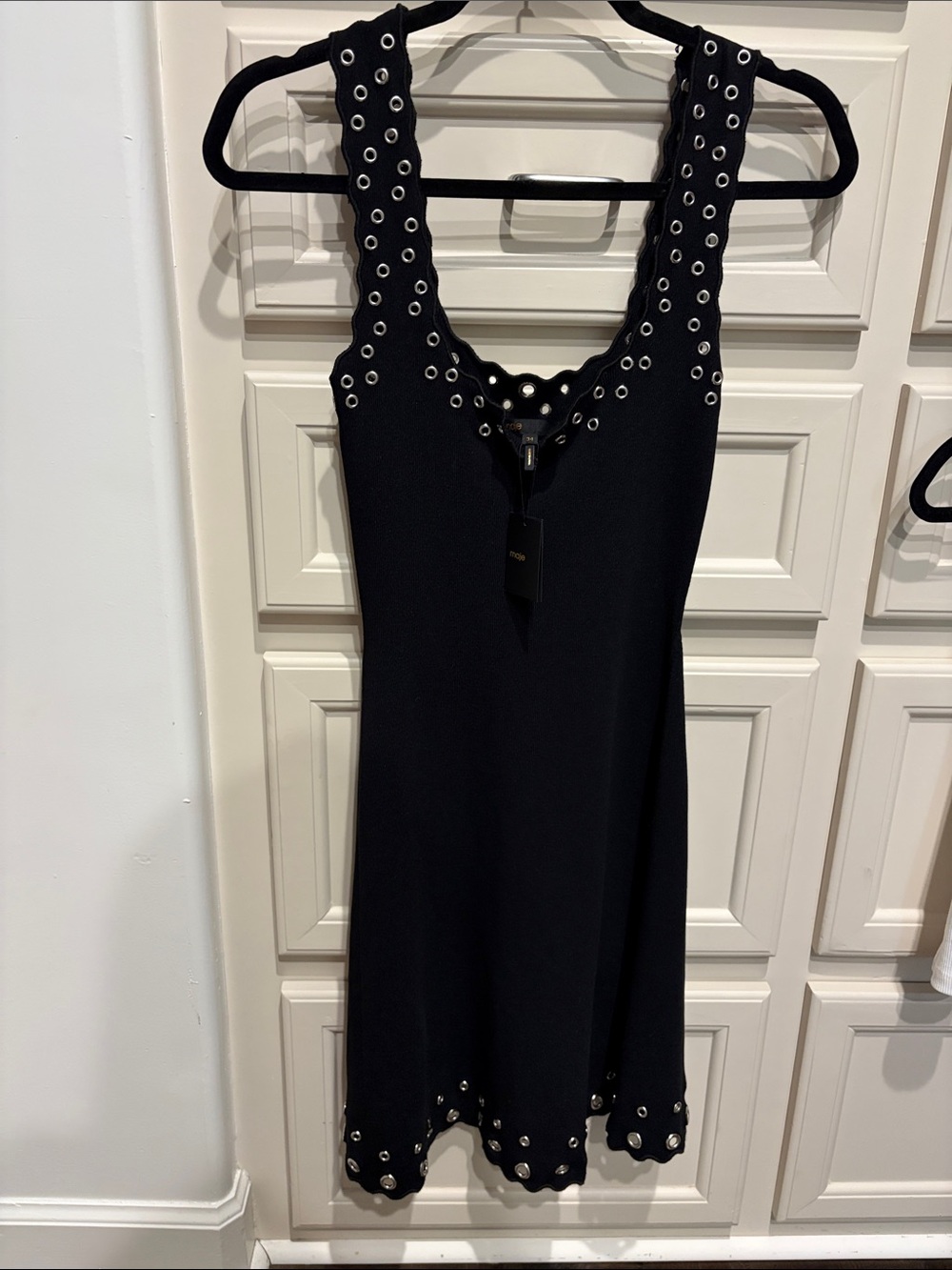 Maje Black Grommet-Trim Sleeveless Mini Dress